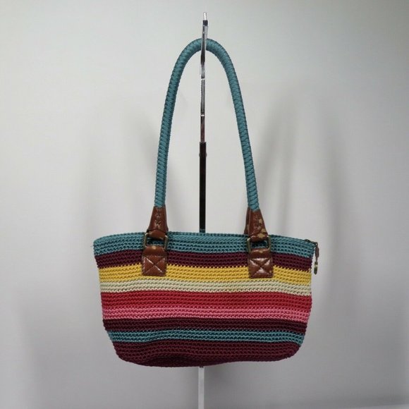 The Sak Handbags - The Sak Boho Crochet Woven Rainbow Striped  Shoulder Bag Firm Bottom Braided